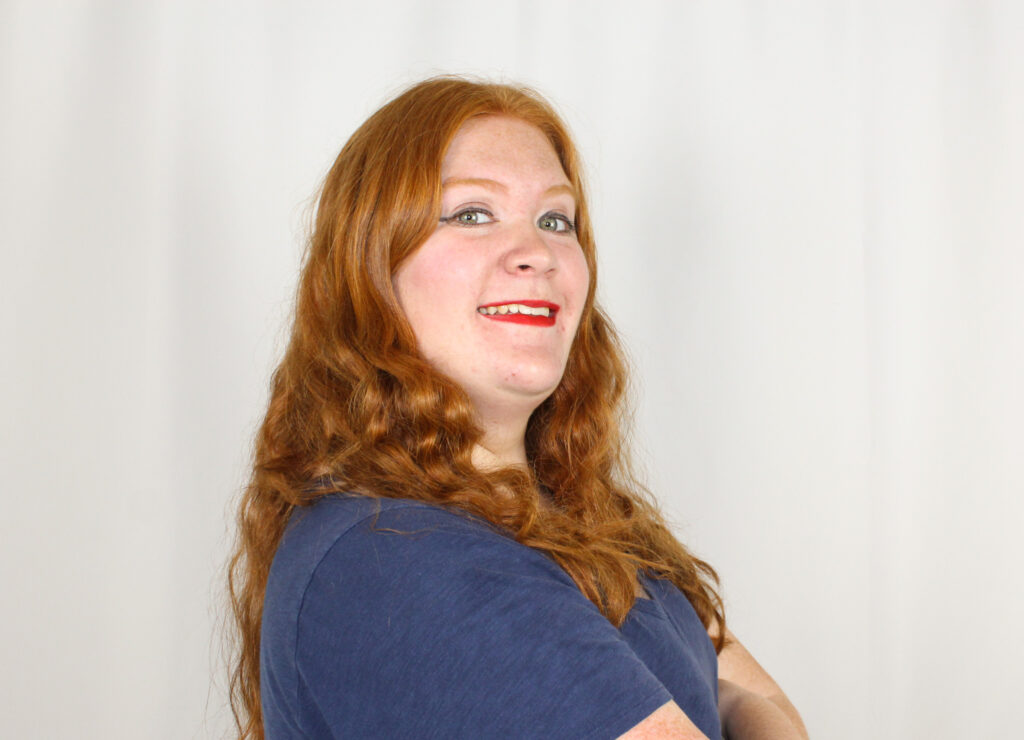 woman wearing a dark blue shirt