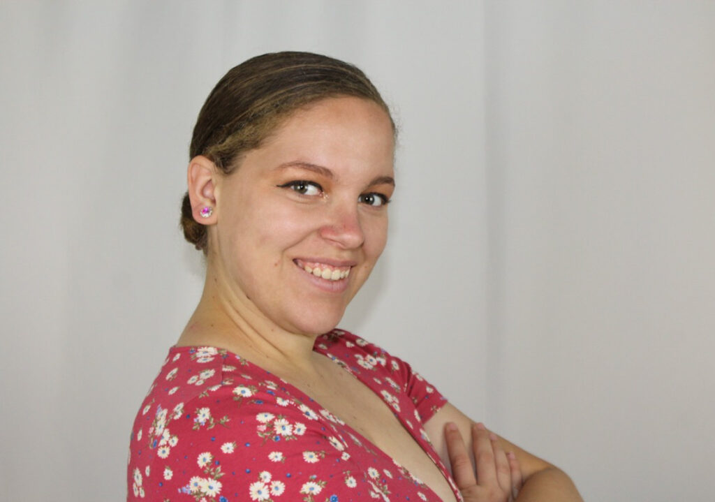 woman wearing a floral dress